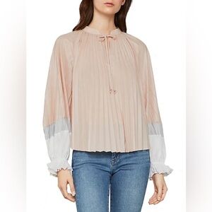 Bcbgmaxazria Pleated Long Sleeve Top In Bare Pink NWT Sz Medium MSRP $228